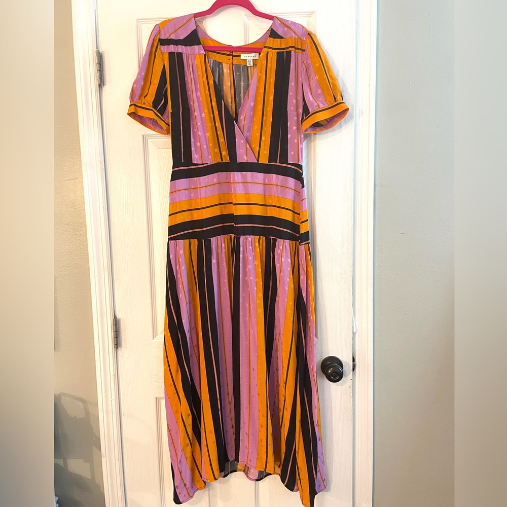 Topshop Orange and Purple Striped Midi Dress